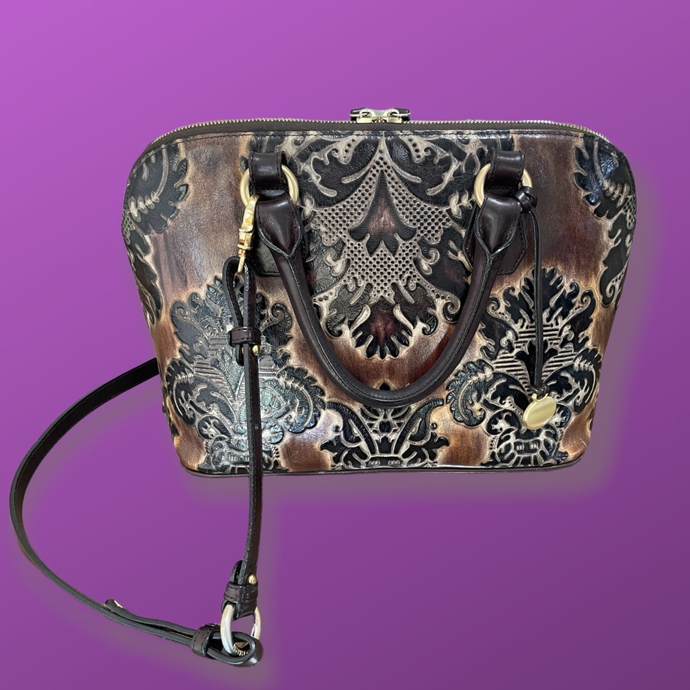 ✨RARE Brahmin Vivian- Espresso Fresco handbag black & brown embossed leather✨ - Picture 2 of 13